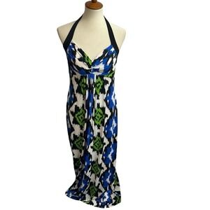 Maggy London women's blue black patterned maxi sleeveless dress size 12